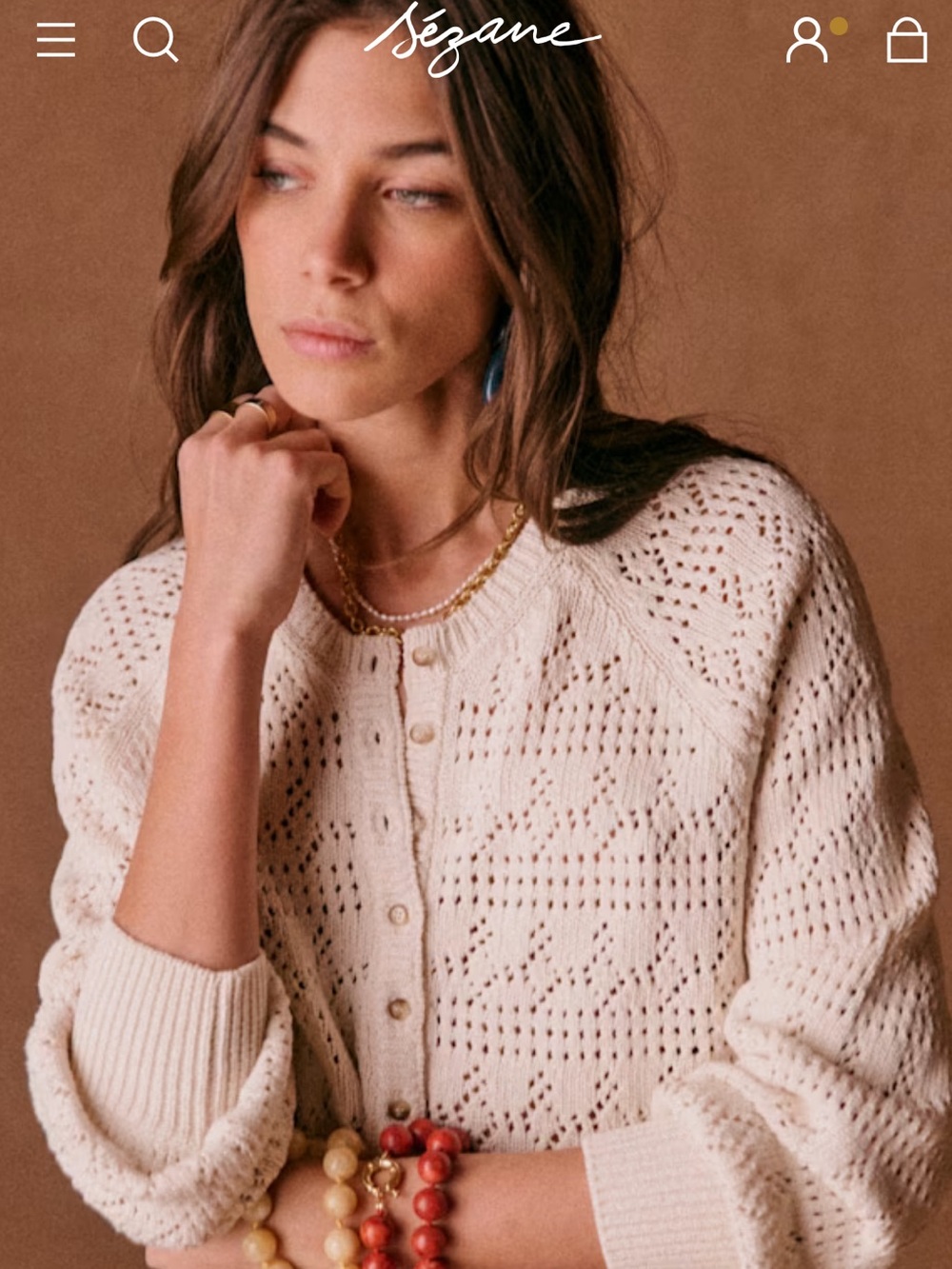 Sezane Cream Open-Knit Button Cardigan